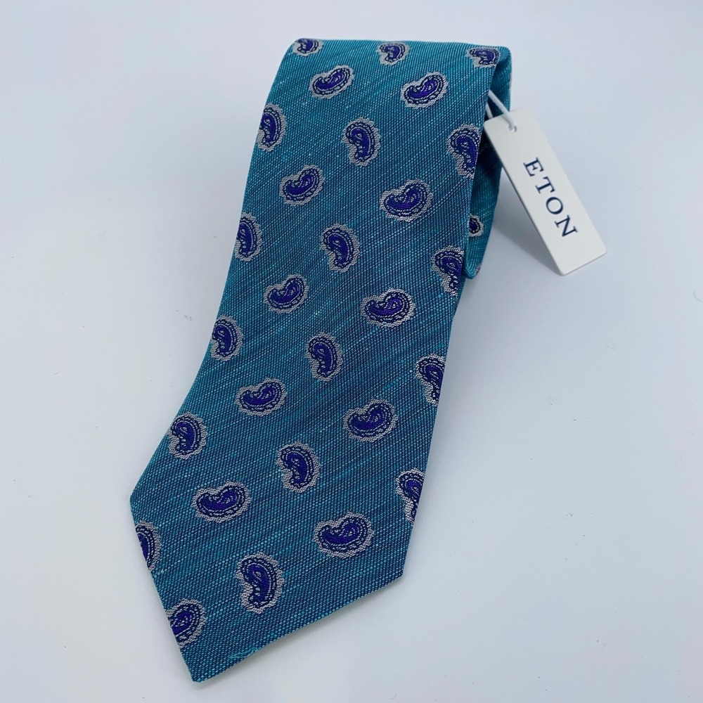 Eton Tie Mens One Size Green Paisley Silk Luxury Classic Necktie Italy Made NWT
